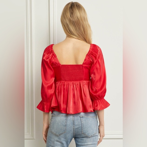 Entro Red Iridescent Babydoll 3/4 Sleeves Top Size Medium - Picture 2 of 11